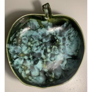 Dryden Arkansas Ovenware Pottery Glazed Apple Shape Dish Green Blue 9.75"